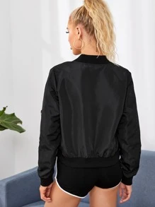 SHEIN Essnce Cazadoras Cremallera Liso Negro Casual - Negro - Ver 2