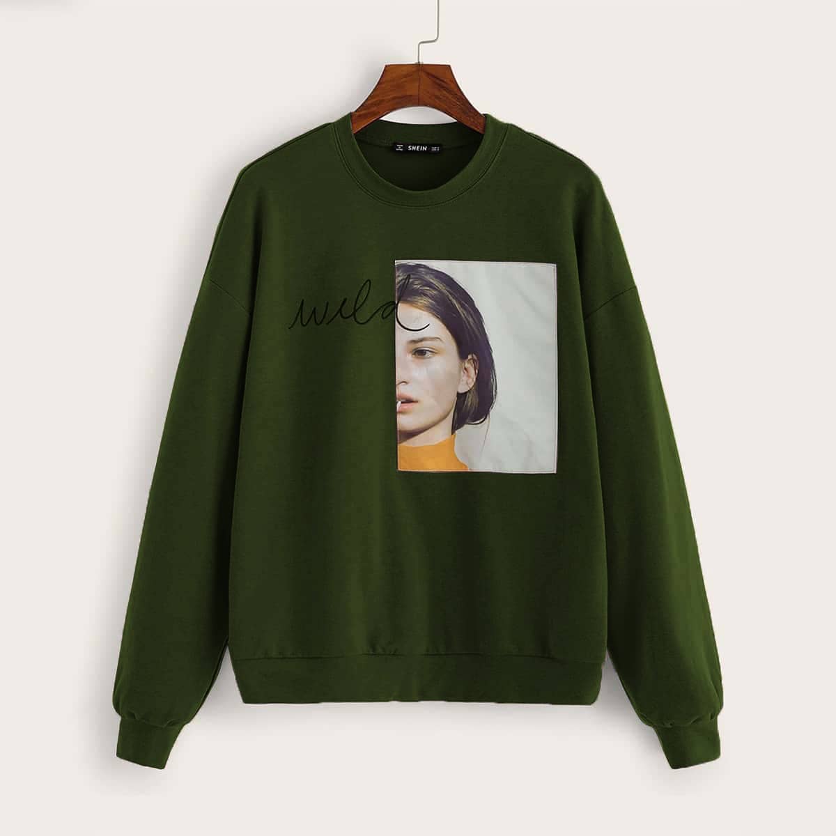 

Figure & Letter Graphic Pullover, Army green