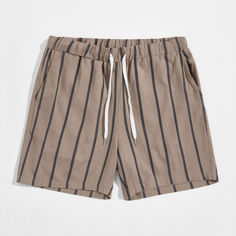 

Guys Drawstring Waist Slant Pocket Striped Shorts, Mocha brown