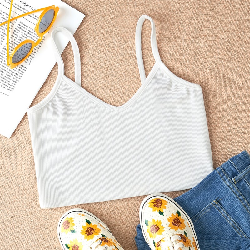 

White Ribbed Crop Cami