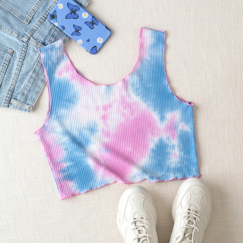 

Ribbed Tie Dye Crop Tank, Multicolor