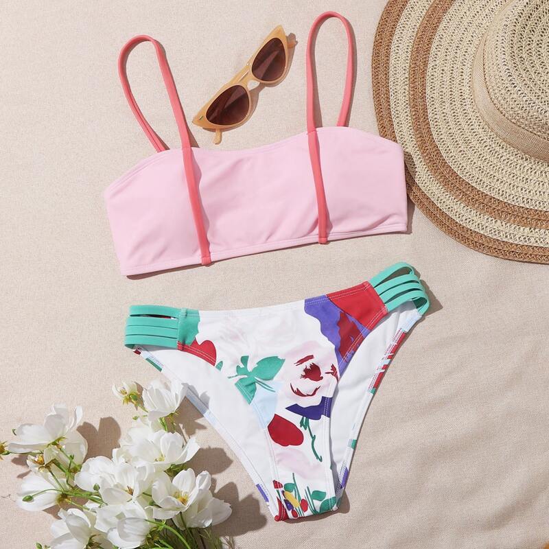 

Ladder Cut-out Plants Bikini Swimsuit, Multicolor