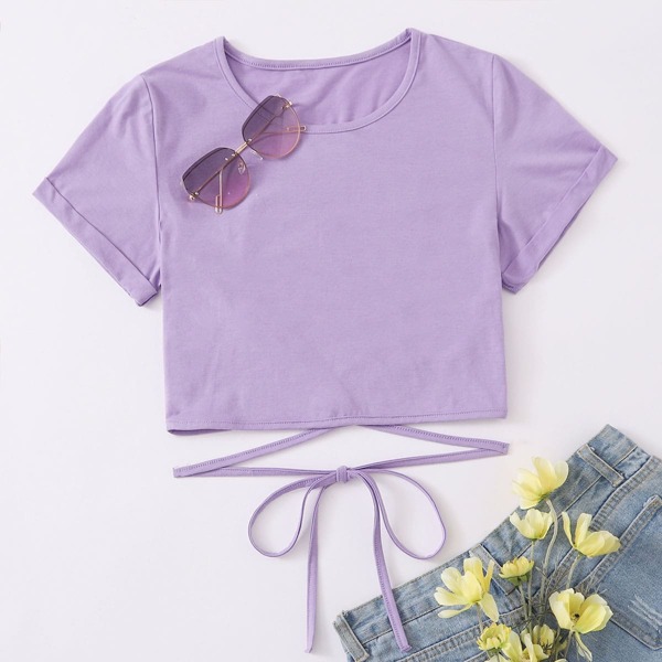

Plus Solid Knotted Crop Tee, Pastel lilac purple