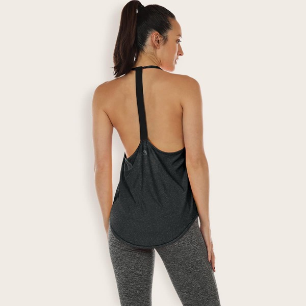 

Low Back Curved Hem Sports Halter Top, Black