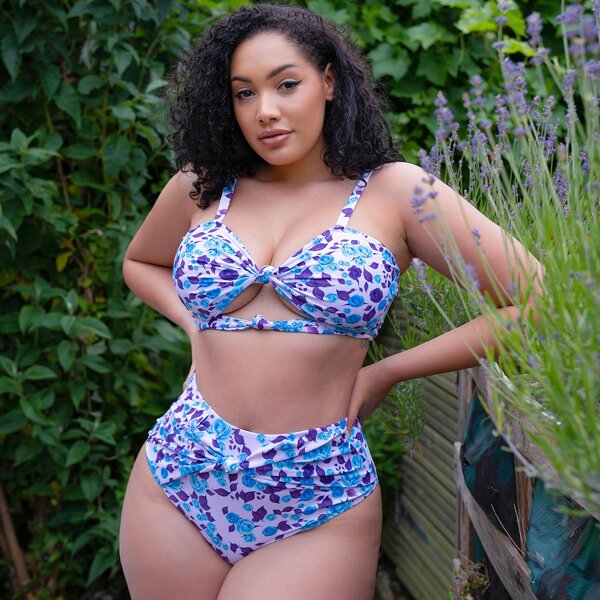 

Plus Floral Knot High Waisted Bikini Swimsuit, Multicolor
