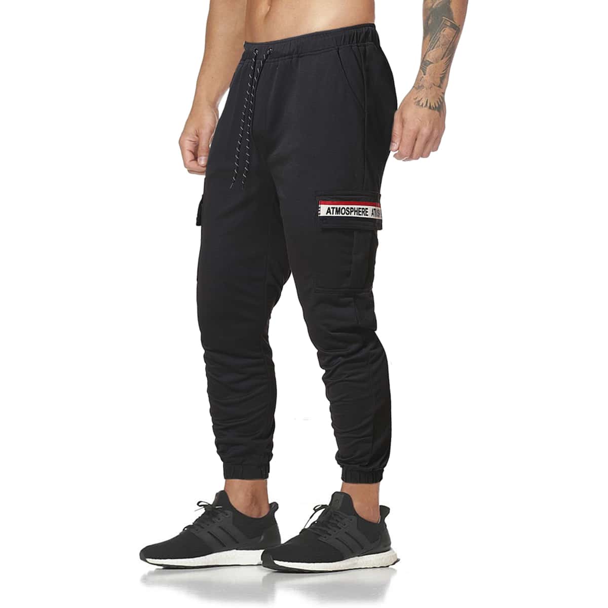 

Guys Letter Tape Pocket Side Sweatpants, Black