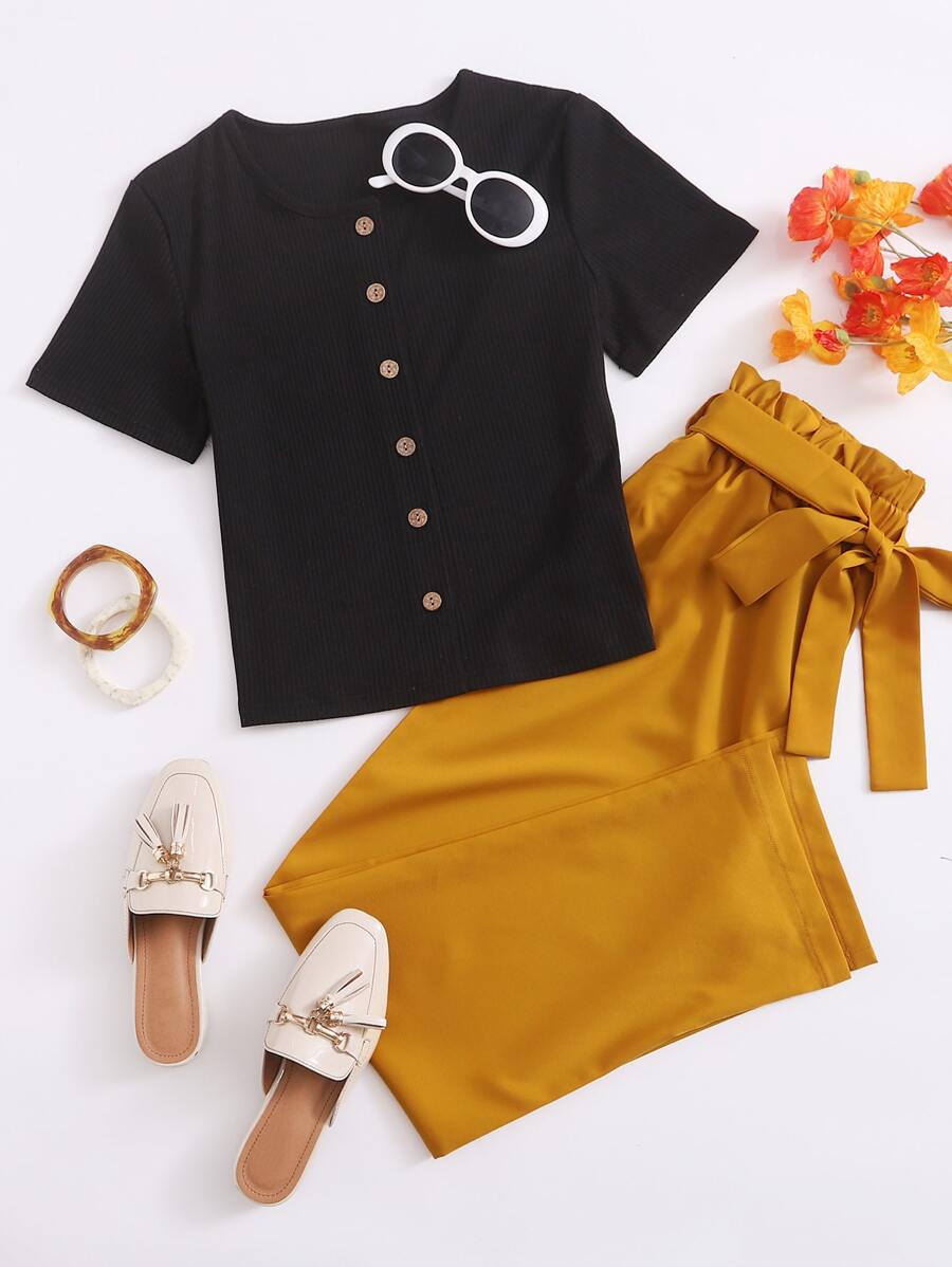 Two-piece Outfits Berikat Blok Warna MultiWarna Casual - MultiWarna - View 1