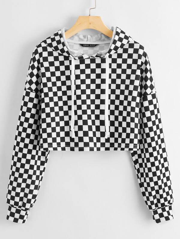 checkered crop hoodie