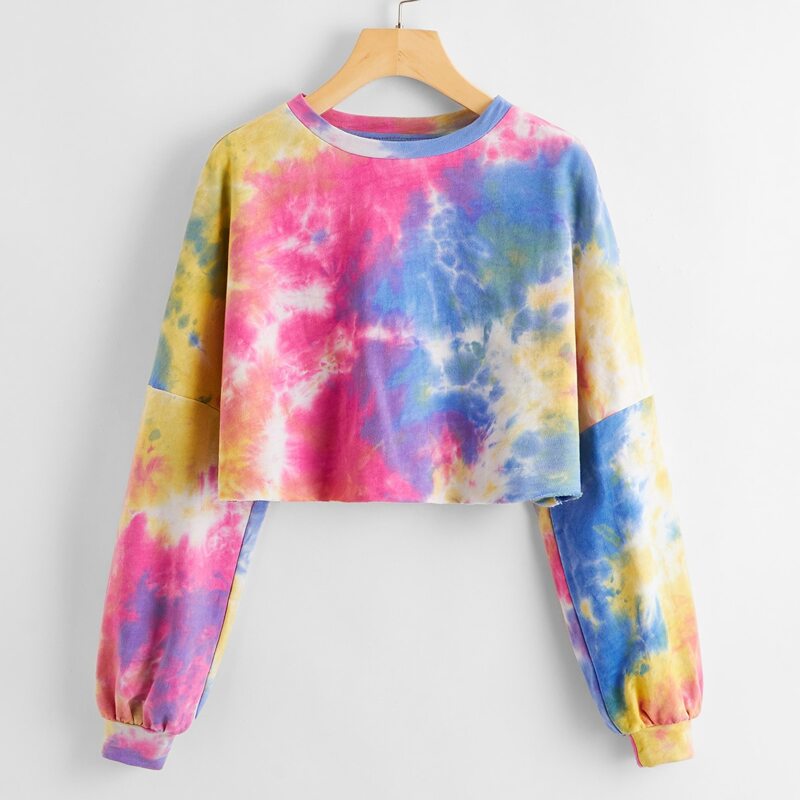 

Tie Dye Drop Shoulder Crop Pullover, Multicolor