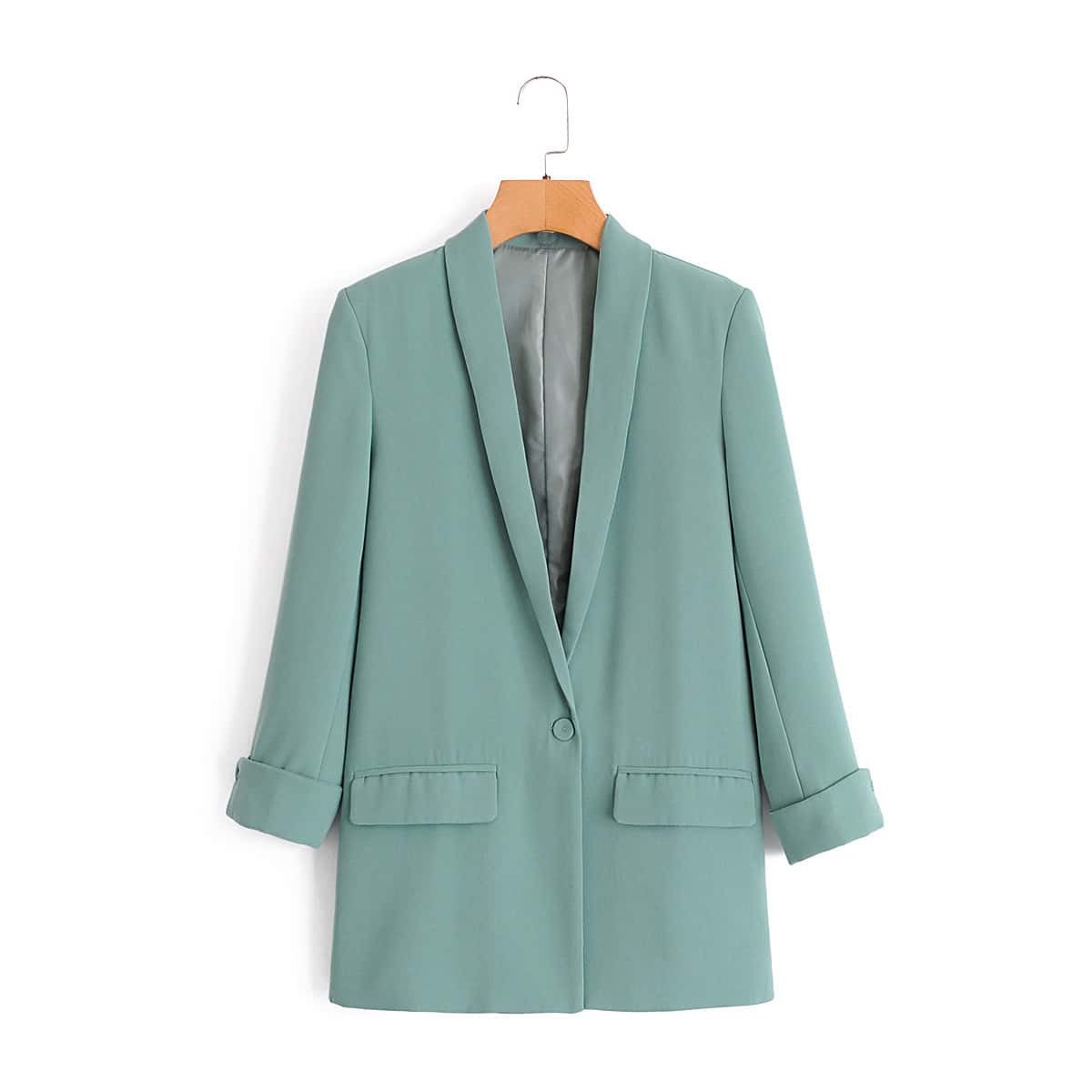 

Solid Shawl Collar Blazer, Green