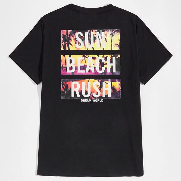 

Men Beach And Letter Graphic Tee, Black