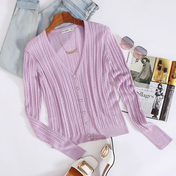 

Cable Knit Button Through Cardigan, Lilac purple