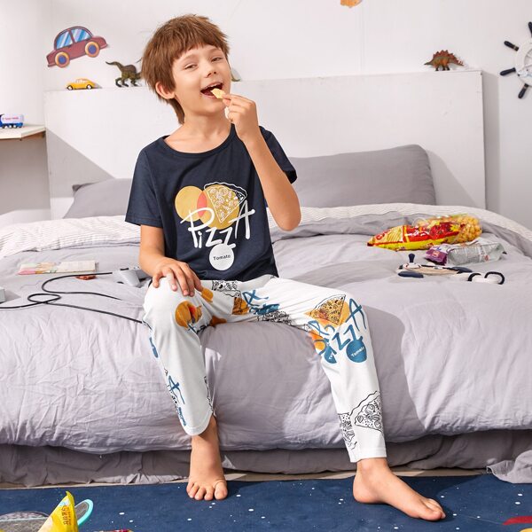 

Boys Pizza And Letter Graphic PJ Set, Multicolor