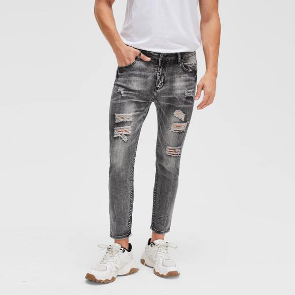 

Men Ripped Straight Leg Jeans, Dark wash
