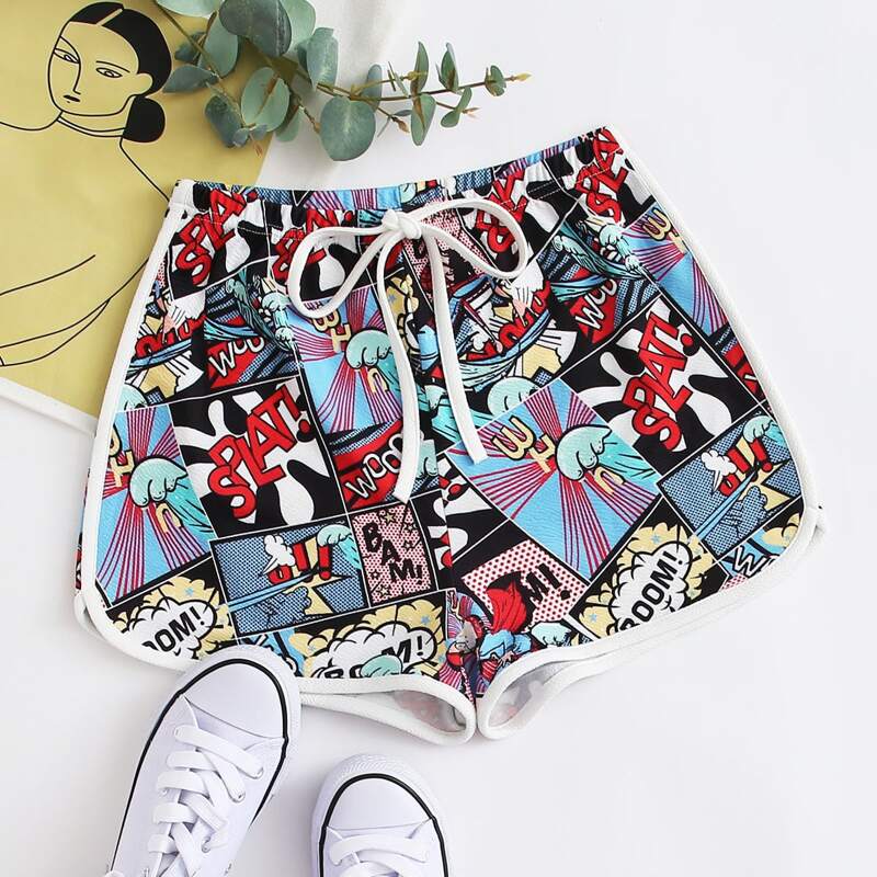 

Pop Art Print Tie Front Dolphin Shorts, Multicolor