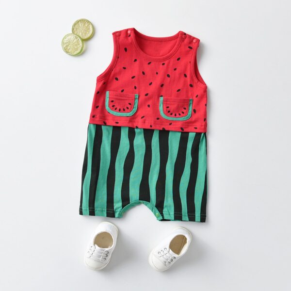 

Baby Girl Watermelon Print Dual Pockets Tank Jumpsuit, Multicolor