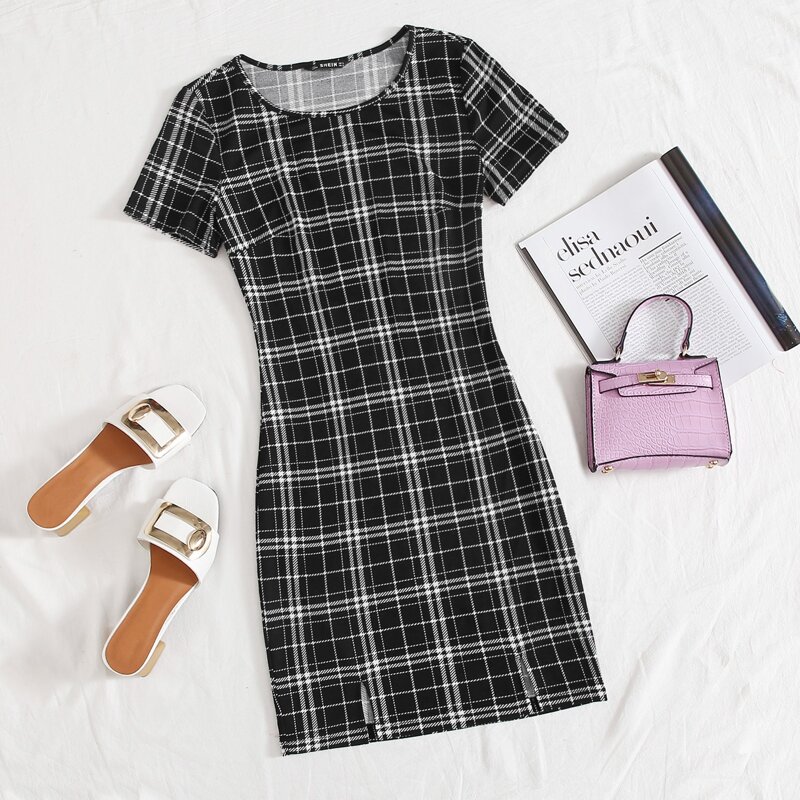 

Plaid Bodycon Dress, Black
