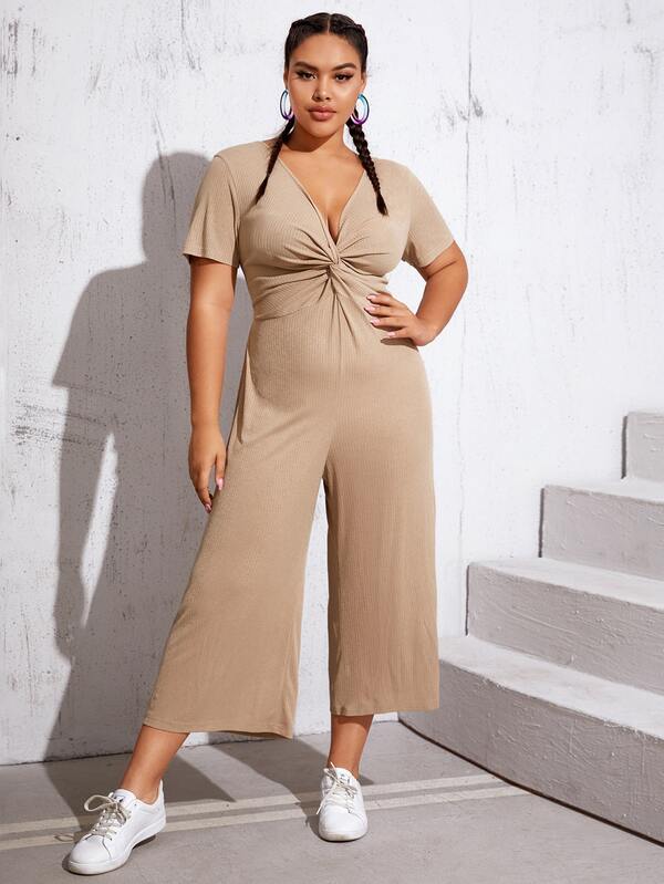 plus plunge wide leg jumpsuit