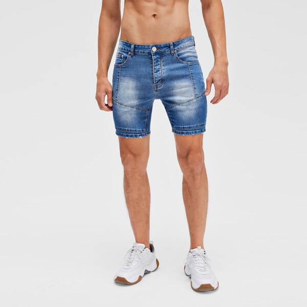 

Men Washed Slant Pocket Denim Shorts, Medium wash