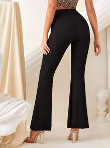 SHEIN Privé Pantalones de pierna amplia tejidos de canalé de cintura alta