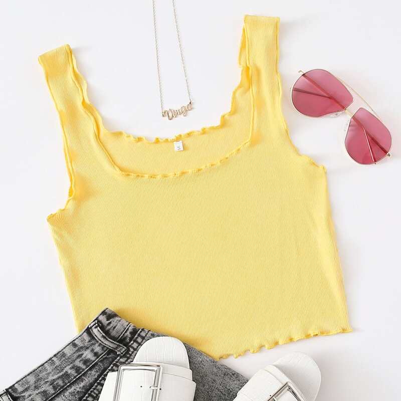 

Lettuce Trim Crop Tank Top, Yellow