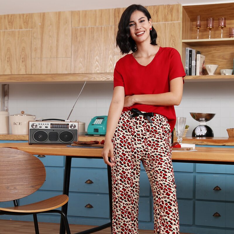 

Graphic Print Bow Front PJ Set, Multicolor