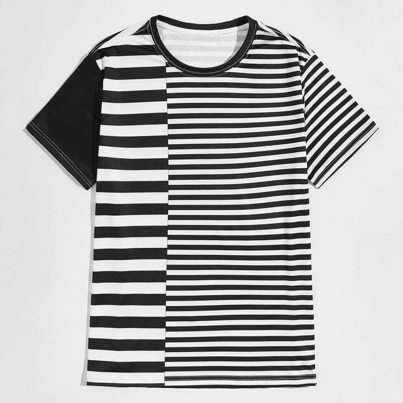 

Guys Contrast Striped Tee, Black and white