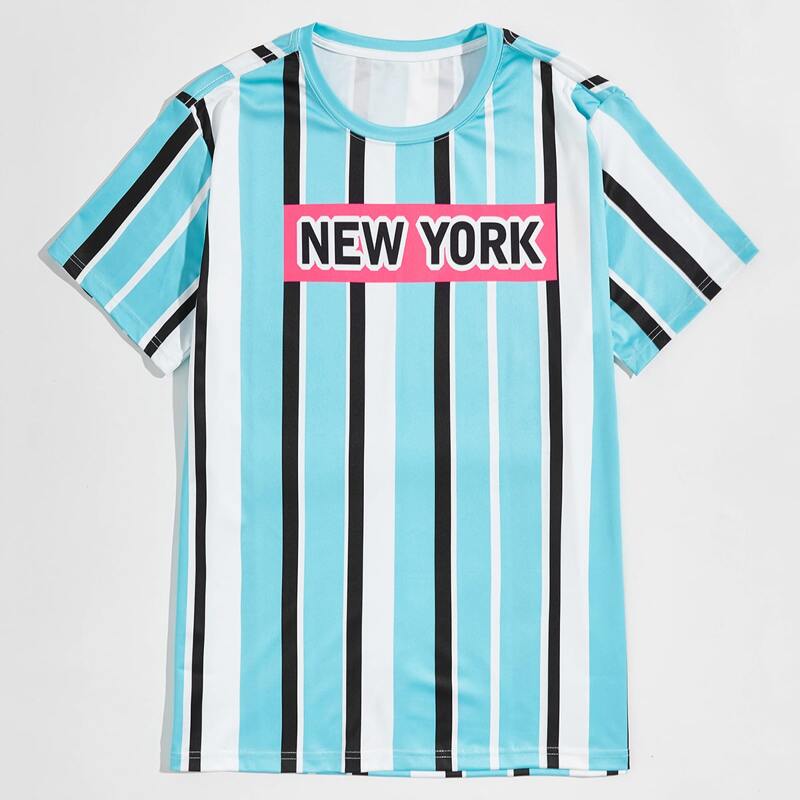 

Guys Letter Graphic Striped Tee, Multicolor