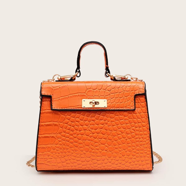 

Croc Embossed Satchel Bag, Orange