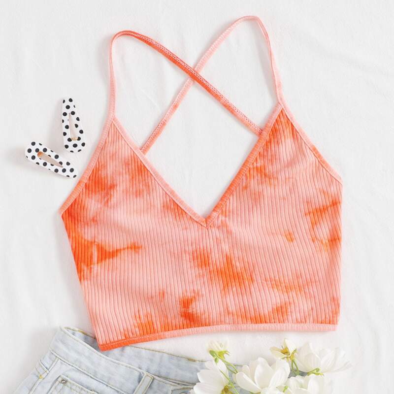 

Tie Dye Lace Up Crop Cami, Orange