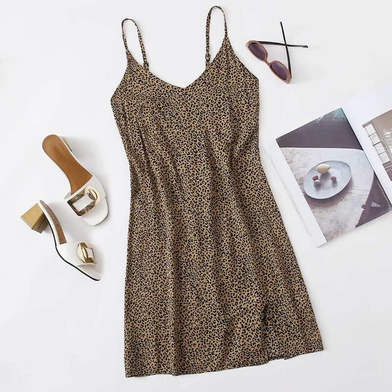

Leopard Slit Hem Cami Dress, Mocha brown
