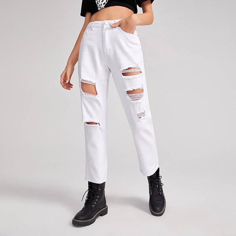 

Slant Pocket Ripped Jeans, White