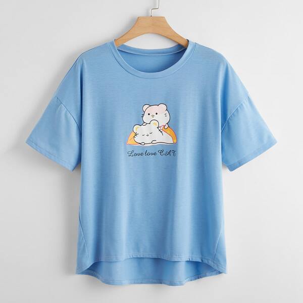 

Plus Cartoon And Letter Graphic Sleep Tee, Blue