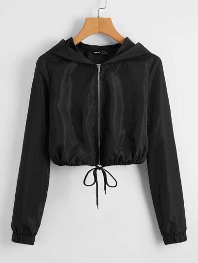 SHEIN EZwear Cazadora con capucha viento bajo con cordón con cremallera