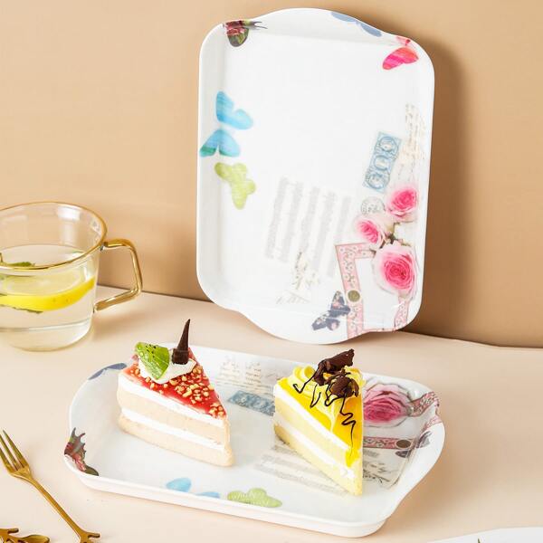 

1pc Flower Print Bread Tray, Multicolor