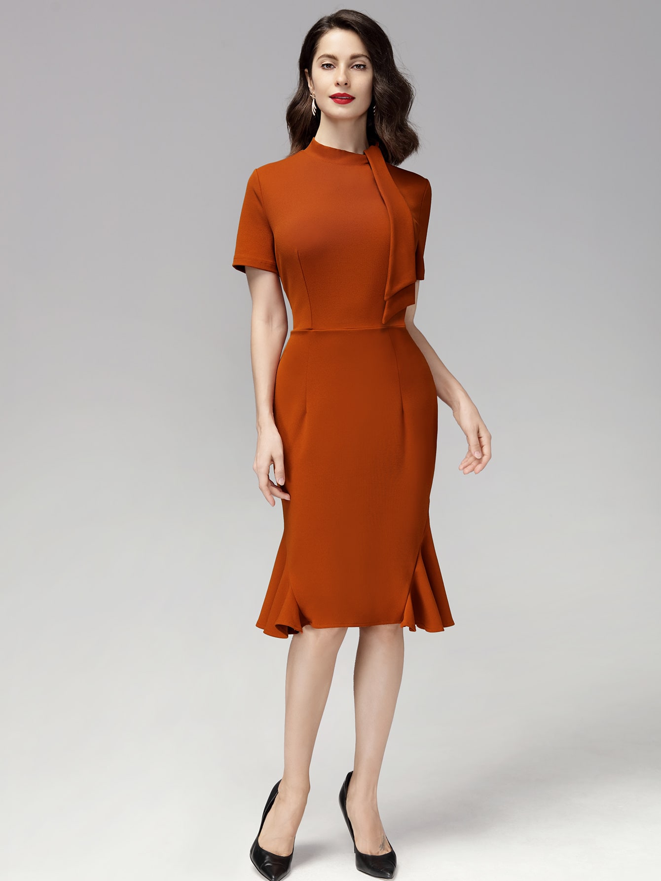 Ruffle Hem Solid Fitted Dress thumbnail