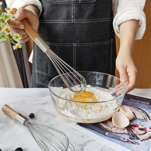 

1pc Wooden Handle Whisk, Pastel