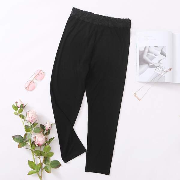 

Plus Lace Waistband Leggings, Black
