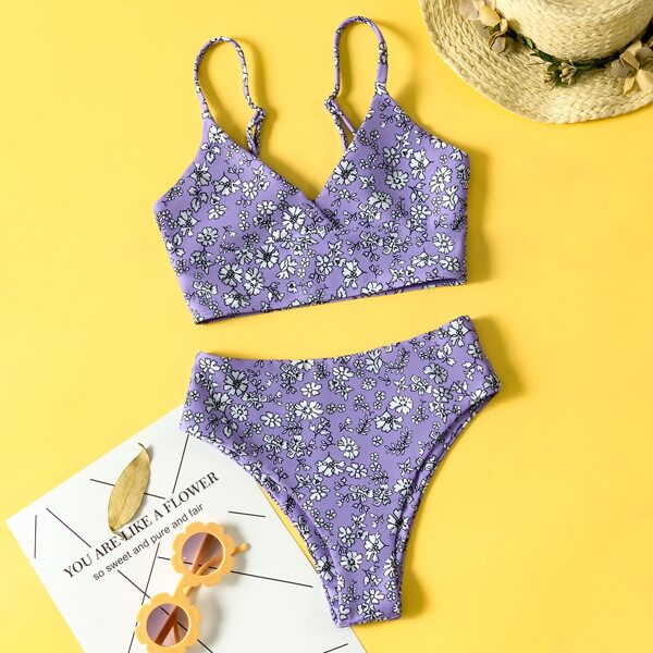 

Girls Floral Bikini Swimsuit, Purple