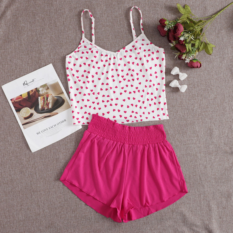 

Heart Print Cami PJ Set, Red and white