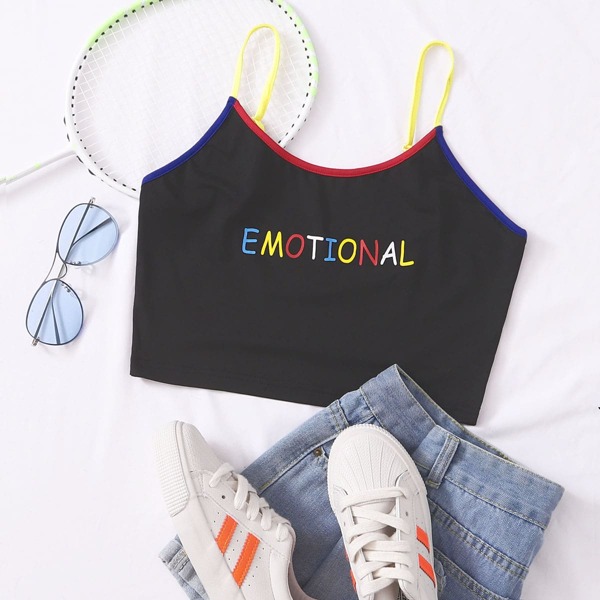 

Letter Graphic Crop Cami Top, Black