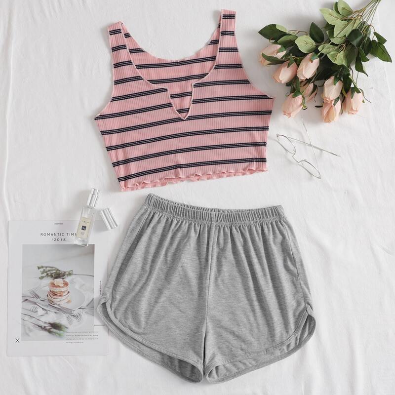 

Lettuce Trim Stripe Tank Top PJ Set, Multicolor