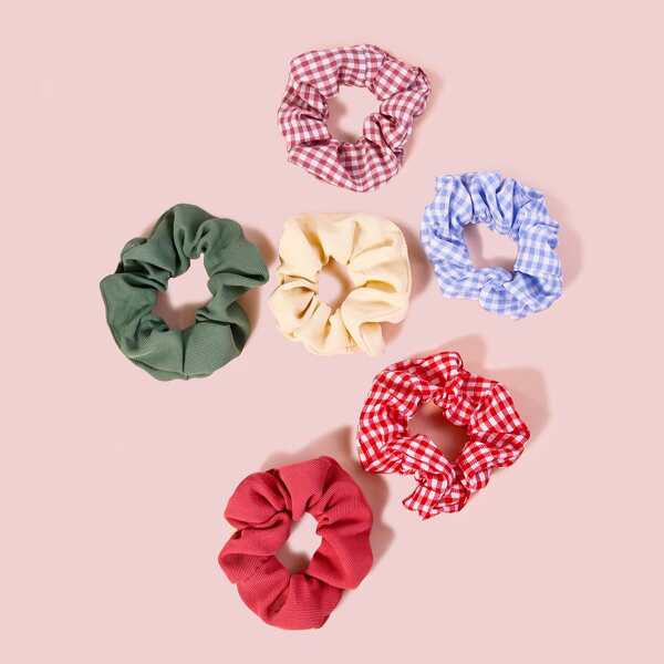 

6pcs Gingham Pattern Scrunchie, Multicolor