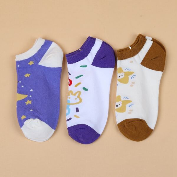 

3pairs Cartoon Graphic Socks, Multicolor