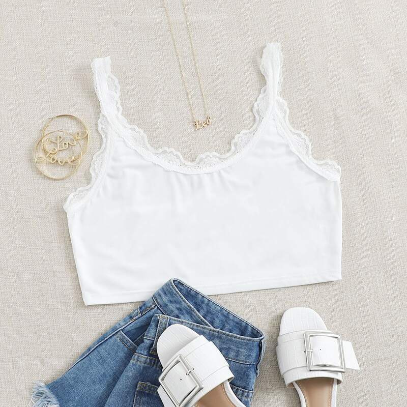 

White Lace Trim Crop Top