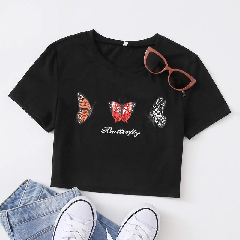 

Butterfly Print Tee, Black