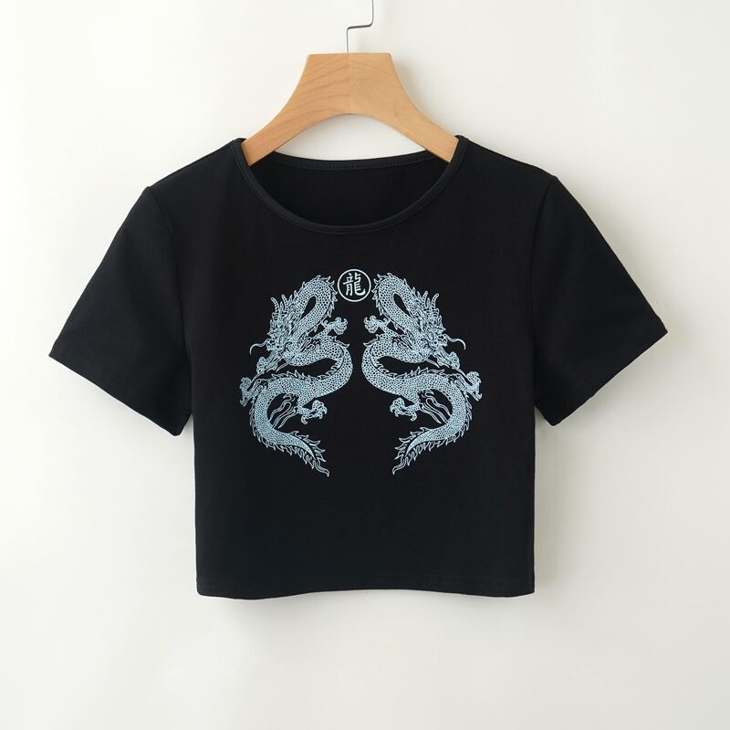 

Dragon Graphic Crop Tee, Black