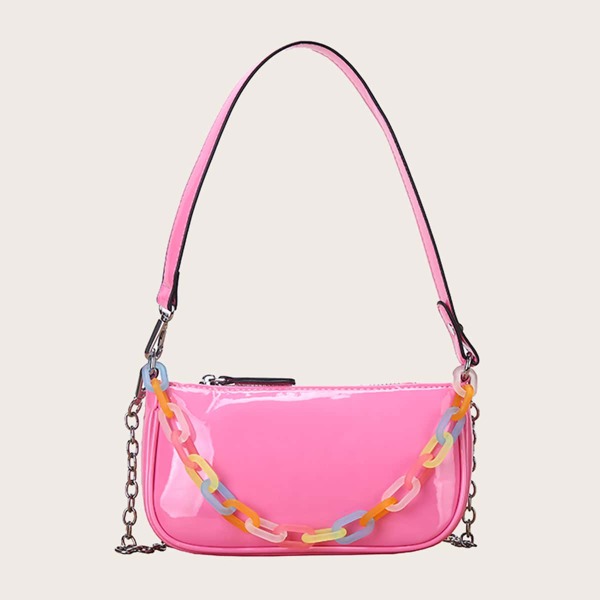 

Chain Decor Baguette Bag, Pink