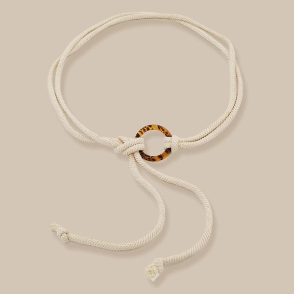 

Leopard Ring Decor Rope Belt, Beige