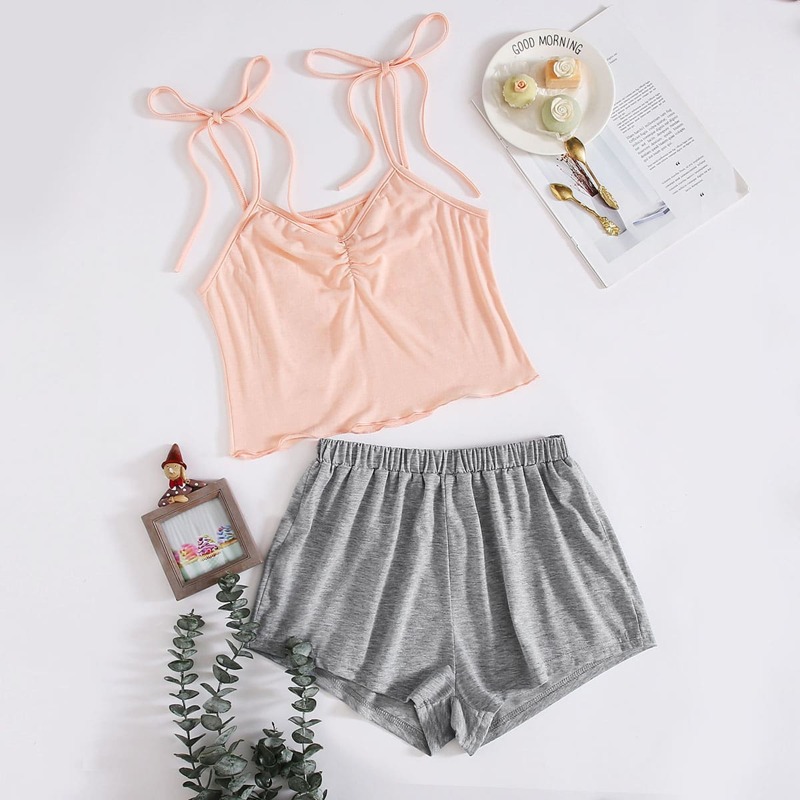 

Tie Strap Ruched Cami PJ Set, Multicolor